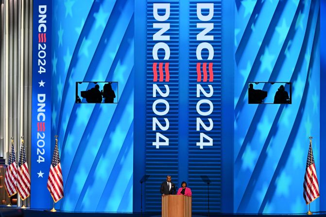 Jamie Harrison, chairman of the Democratic National Committee, kicks off the convention Monday with convention chair Minyon Moore.