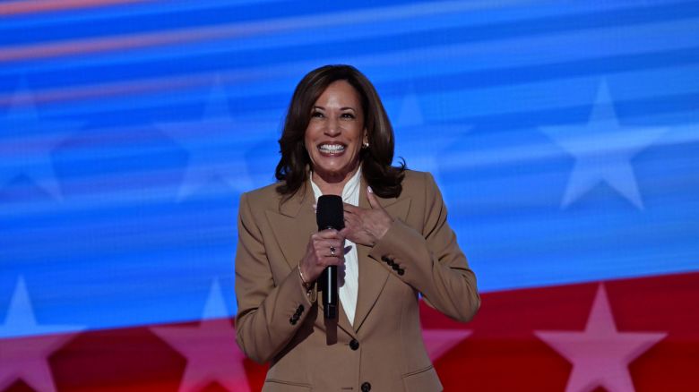 Kamala Harris takes the stage on the first night of the Democratic National Convention in Chicago on Monday, August 19, 2024.