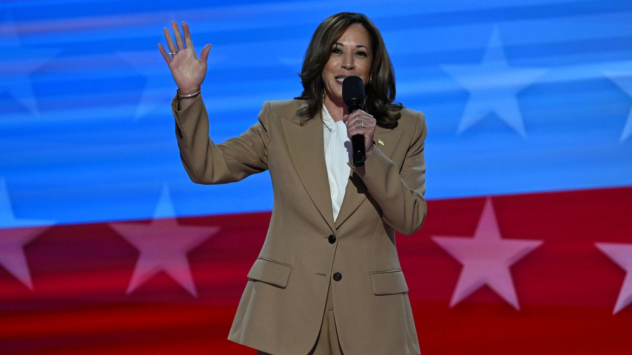 Kamala Harris speaks at the Democratic National Convention in Chicago on August 19.