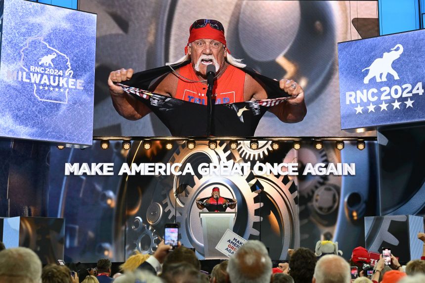 Hogan speaks at the Republican National Convention in 2024.
