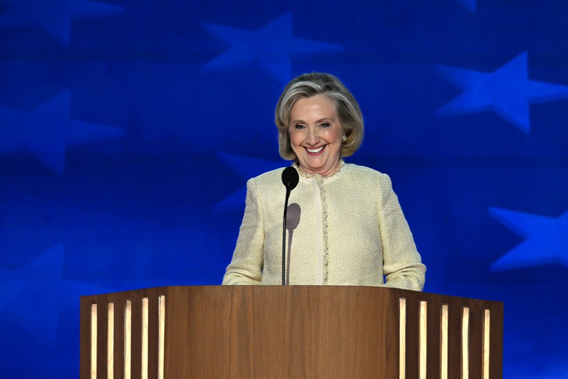 Former Secretary of State Hillary Clinton speaks during the Democratic National Convention in Chicago on Monday.