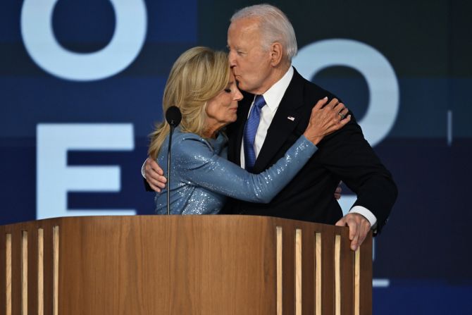 Biden embraces his wife, Jill, after his speech. “America, I gave my best to you,” <a href="https://www.cnn.com/politics/live-news/dnc-democratic-national-convention-08-19-24#h_cb38ef38d7005c66a7a66cb8262d9af4">he said</a>.