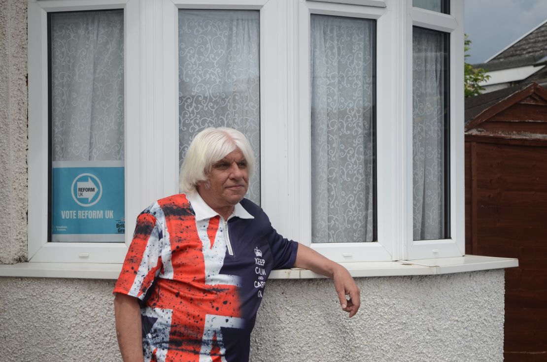 Bob Brace attended Farage's rally last week, and has helped Reform's campaign by handing out leaflets in town. "As you can tell from the T-shirt, I’m Britain first," he says.