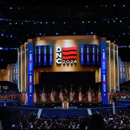 Vice President Kamala Harris speaks on stage during the DNC on Thursday, August 22.