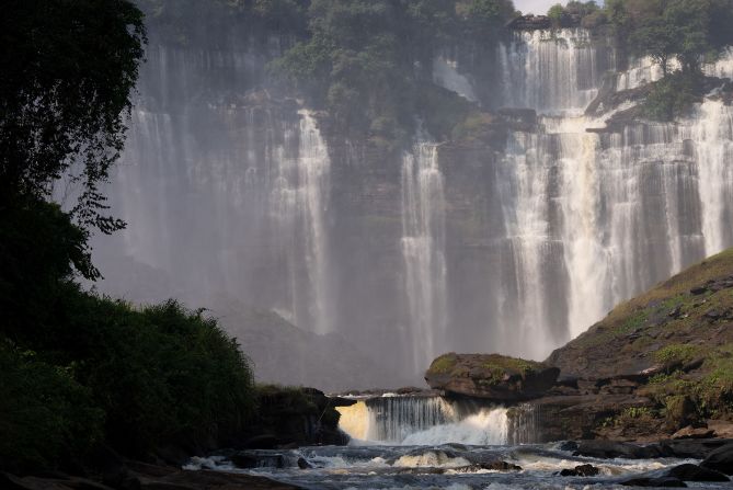 <strong>Dramatic spectacle:</strong> The falls are an awesome sight and sound, with water thundering over the cascade, which lies 240 miles east of the Angola's capita, Luanda.
