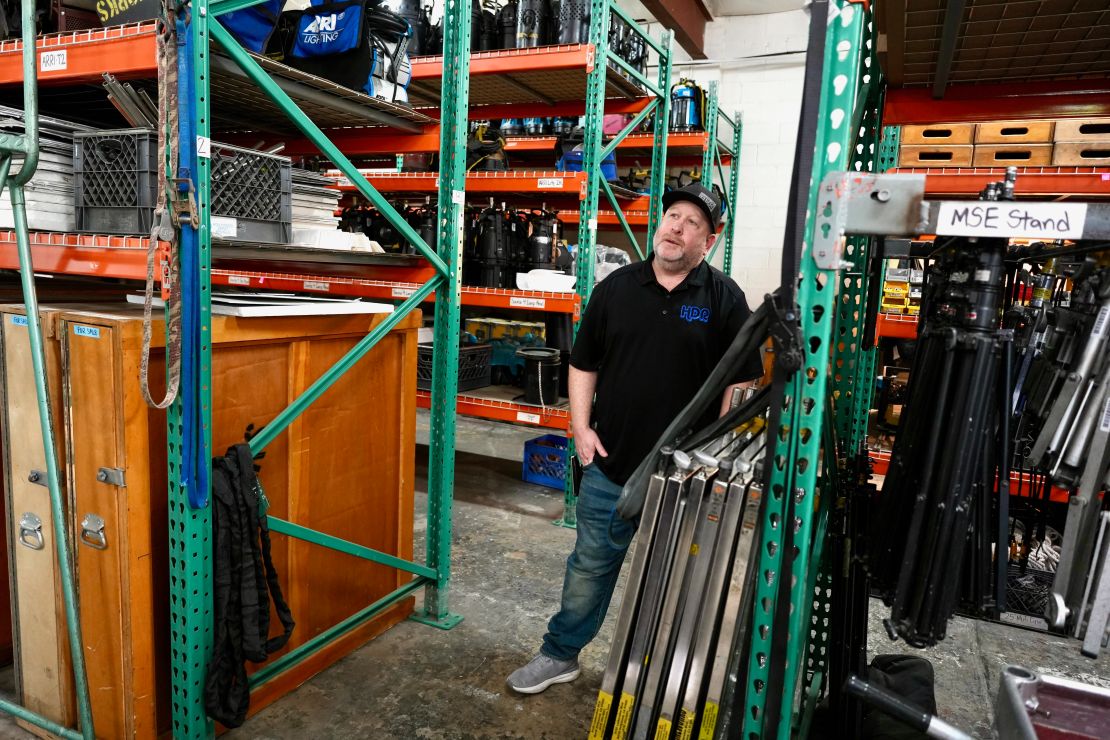 Garret Blutter inside the Hollywood Depot Rentals warehouse.