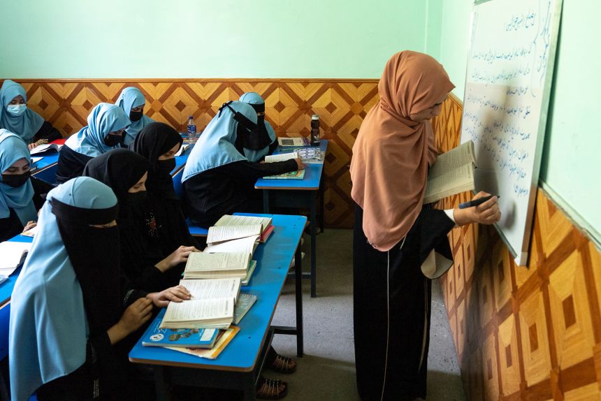 At the privately run Naji-e-Bashra madrasa, girls have slightly more leeway to study science and languages than at a state-run madrasa.