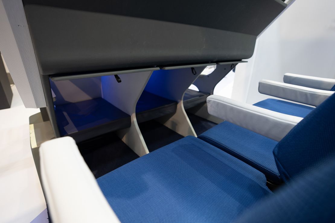 Núñez Vicente designed the lower level to offer increased leg room. Pictured here: the lower level of the 2023 prototype. Images of Airbus' early stage designs are not currently available.