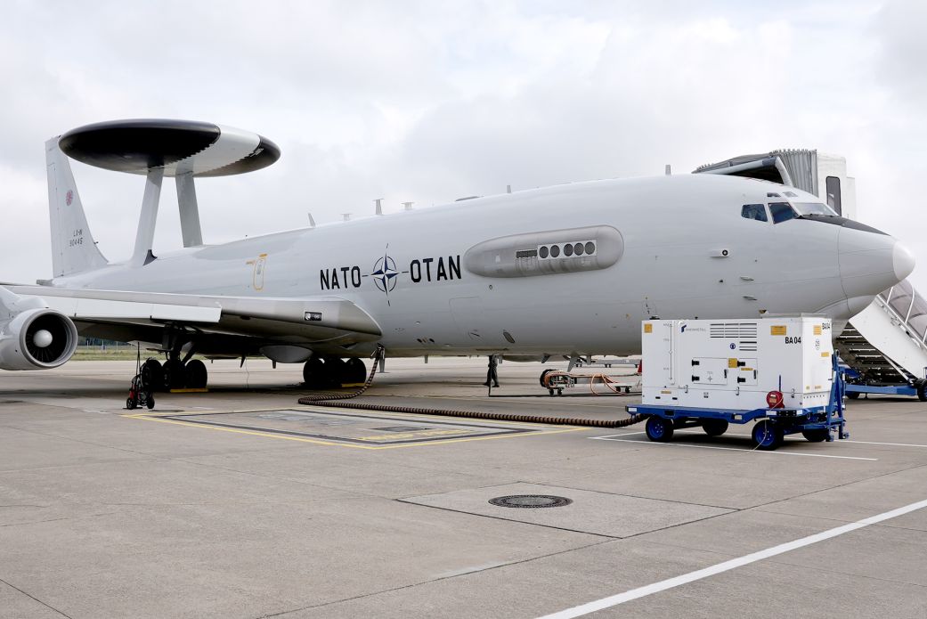 A NATO E-3 Sentry early warning and control aircraft stationed at Geilenkirchen airbase in Germany.
