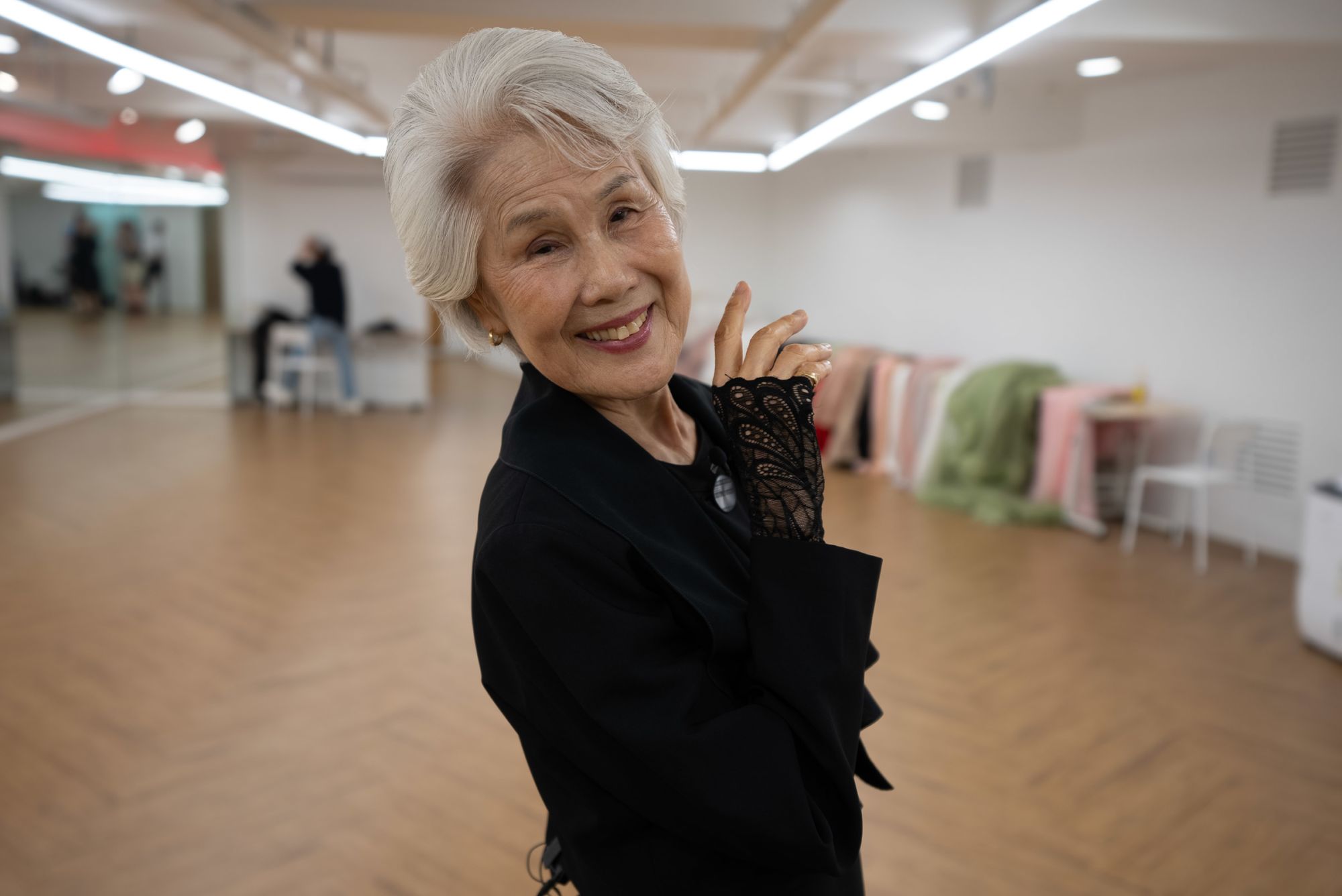 Choi Soon-hwa, 80, strikes a pose during rehearsals for Miss Universe Korea on September 27, 2024.