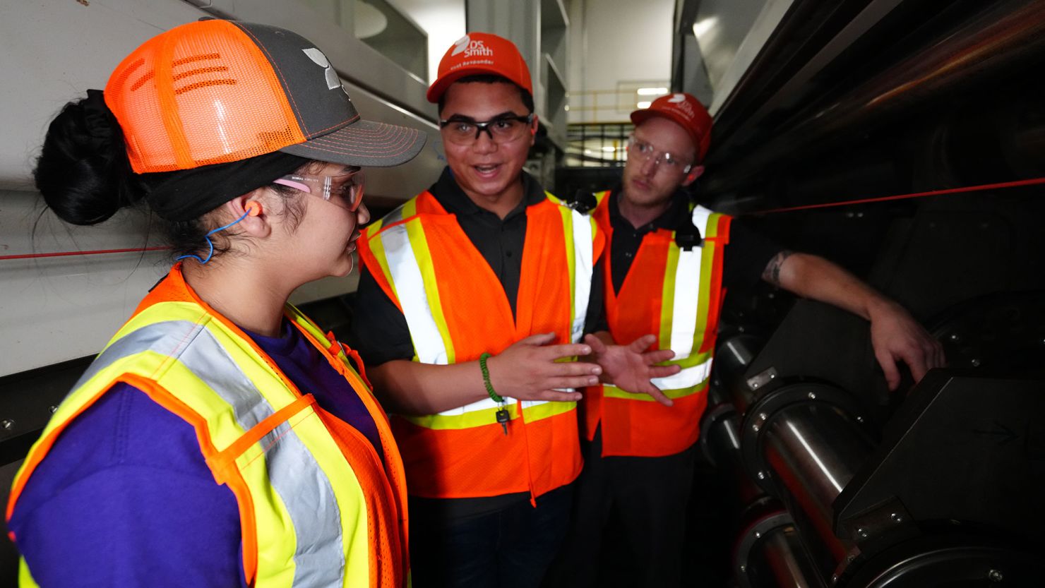 Jorge Martinez, center, works as an interpreter at DS Smith's Lebanon, Indiana, packaging plant to facilitate communication between supervisors and employees who don't speak the same language.