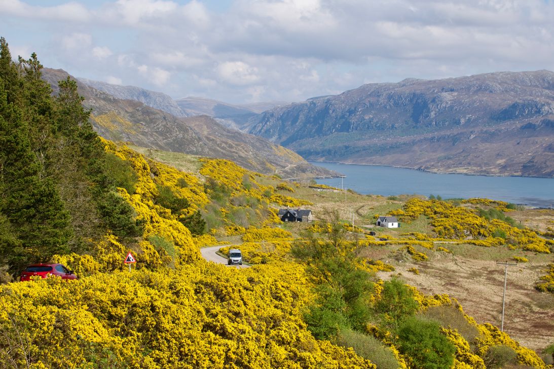 On the road south of Scourie, heading toward the mountainous region of Assynt, one of the most spectacular stretches of the NC500.