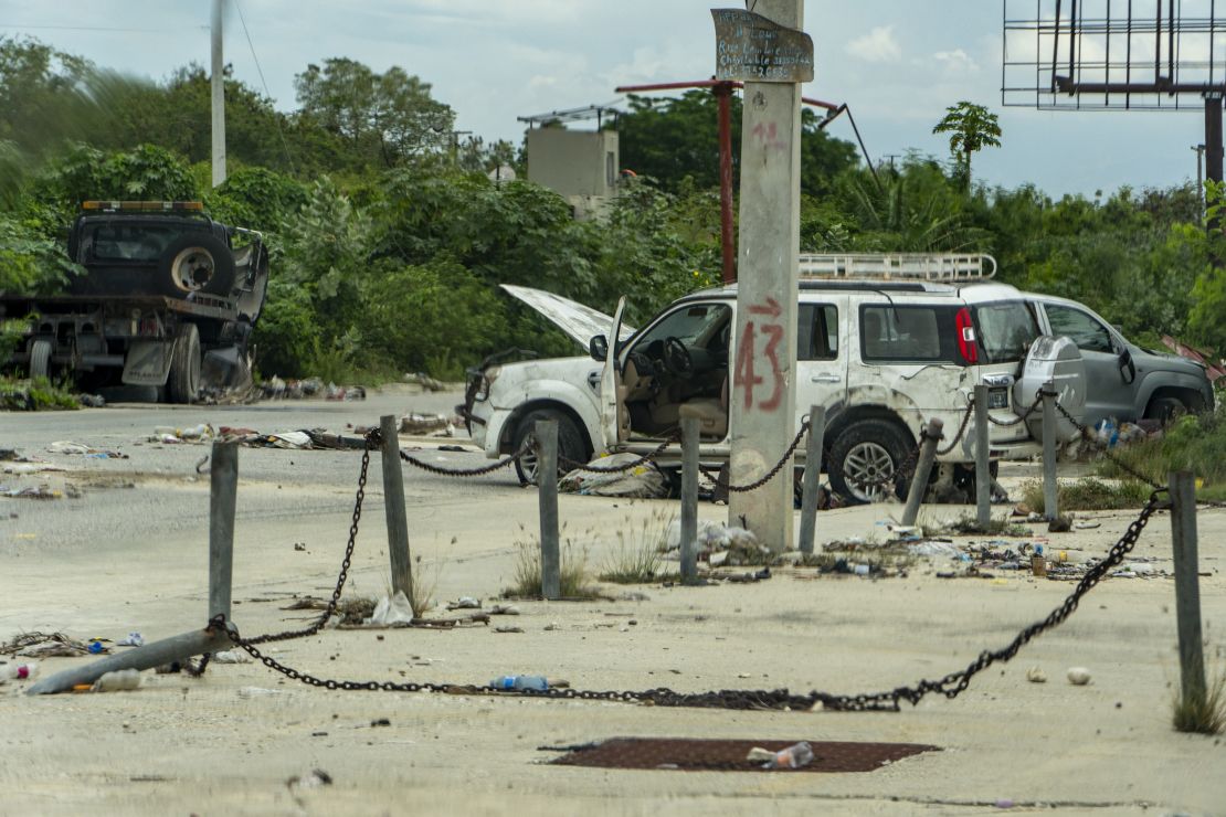 Abandoned cars on the road between the US Embassy and the Kraze Baryé stronghold in Port-au-Prince, Haiti, on April 28, 2024.