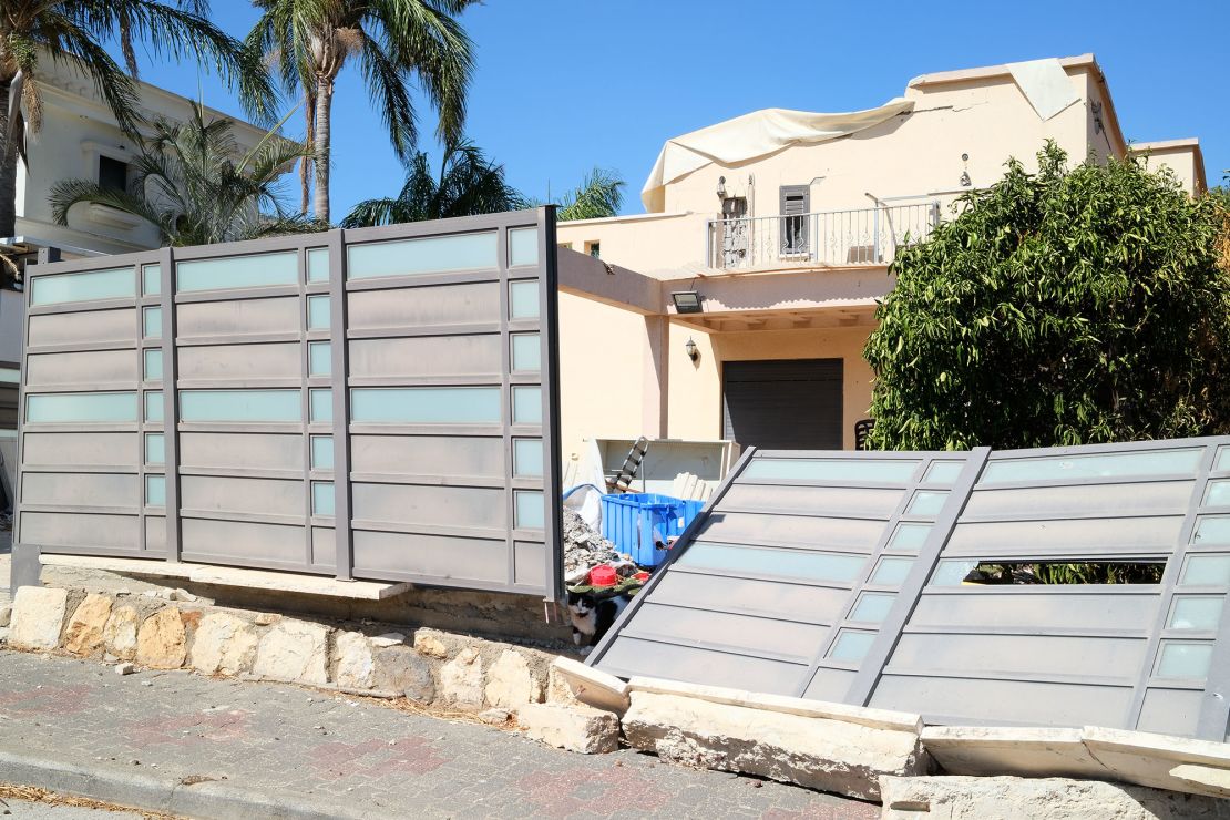 A family home that was damaged by a rocket attack in Kiryat Shmona in northern Israel.