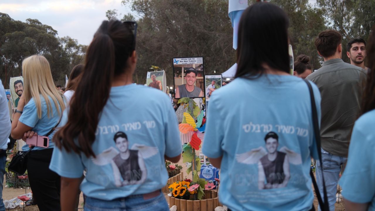 Friends and family members of Mor Meir Trabalsi gathered at the site of the Nova Music Festival.