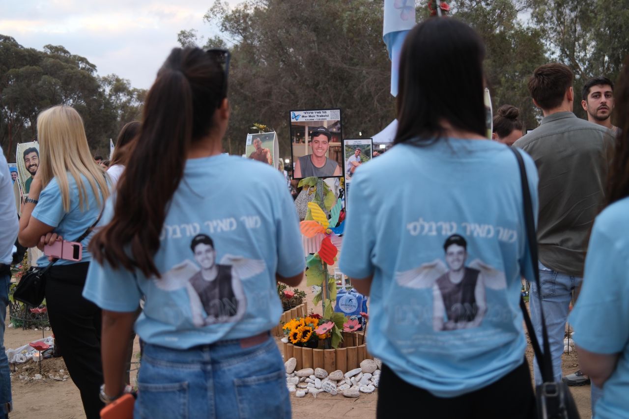 Friends and family members of Mor Meir Trabalsi gathered at the site of the Nova Music Festival.