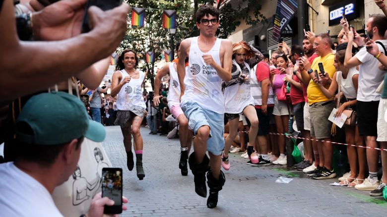 Pablo Lopez competes in the annual high heel race during Madrid's Pride week on Thursday, July 3.
