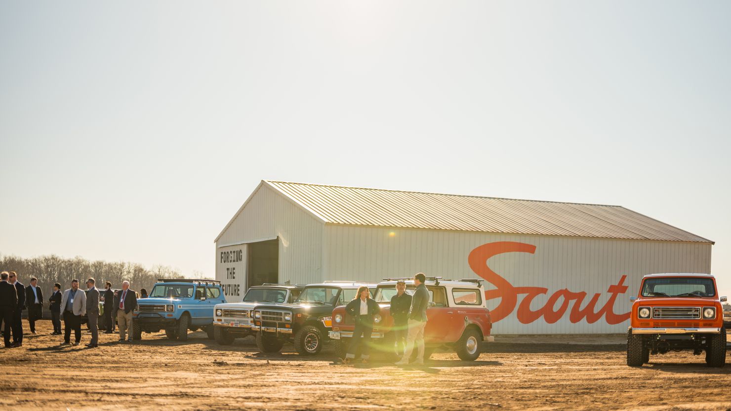 Classic Scout SUVs gathered at the groundbreaking for Scout Motors' South Carolina Factory in February, 2024.