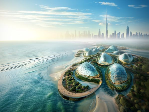 A project called Dubai Mangroves, shown in this rendering, aims to install 100 million new mangroves across 40 miles of coastline in the United Arab Emirates. If it were to go ahead, it would become the world’s largest coastal regeneration project, according to the developer. <strong>Look through the gallery to see more renderings of the design.</strong>