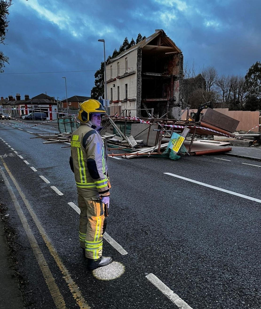 Scaffolding collapsed in Dublin after the storm swept across Ireland.