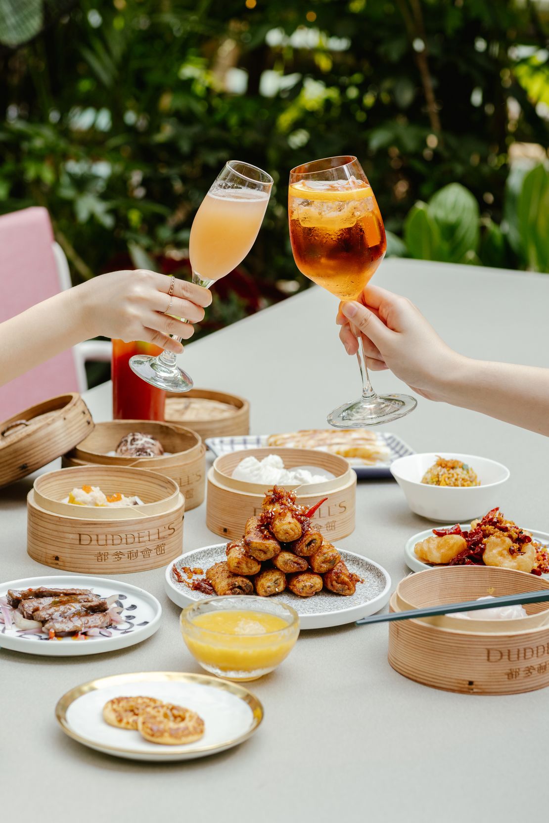 Duddell's lush terrace is the perfect spot for a Champagne dim sum brunch.