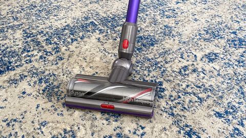 Main floor head of Dyson v11 Animal vacuum cleaner on carpeted floor