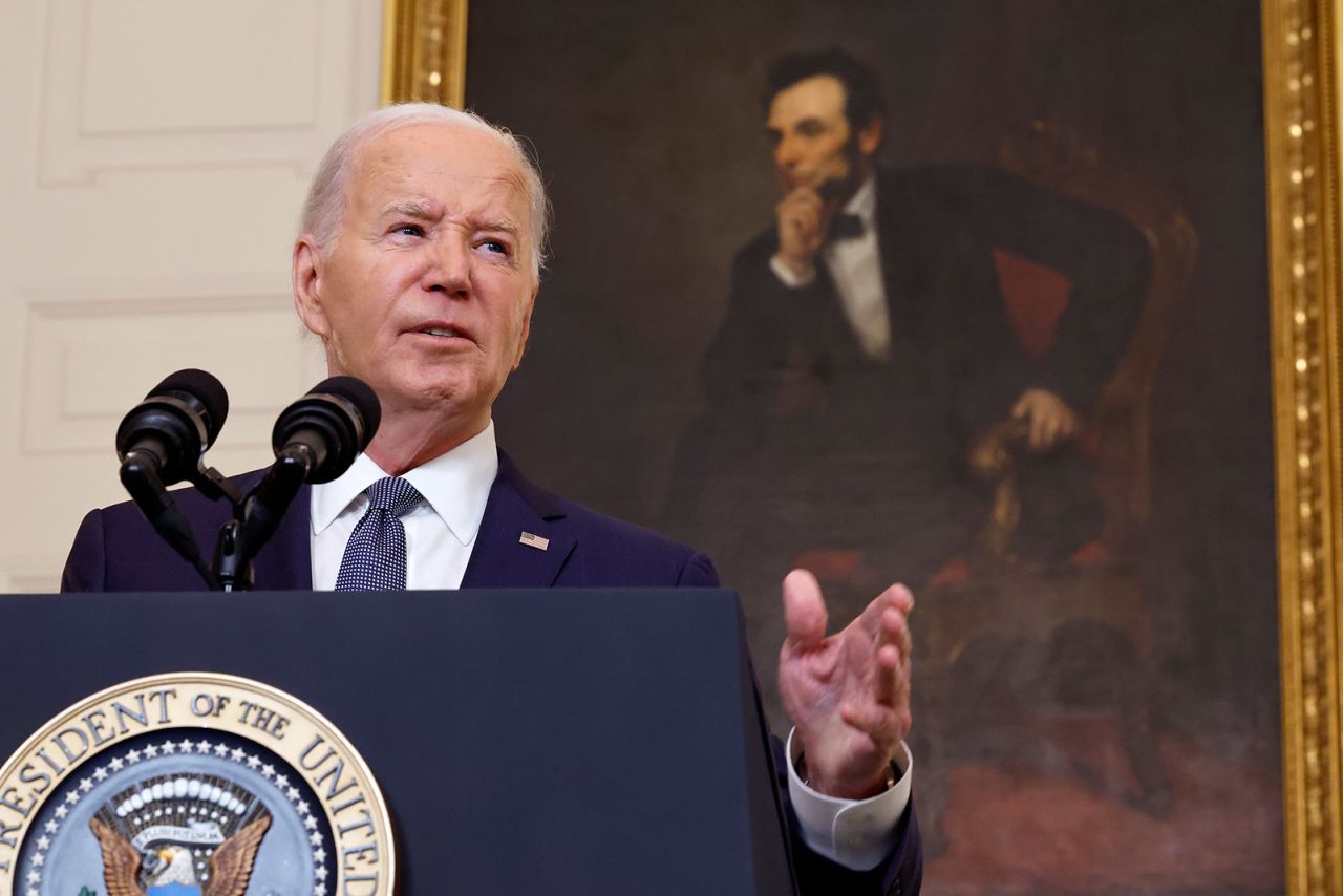 President Joe Biden speaks at the White House on May 31.