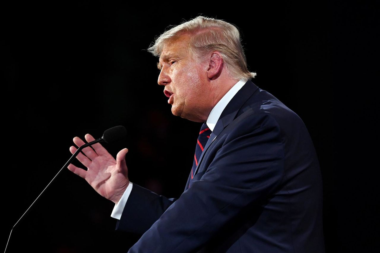 President Donald Trump speaks during the first presidential debate against former Vice President and Democratic presidential nominee Joe Biden.