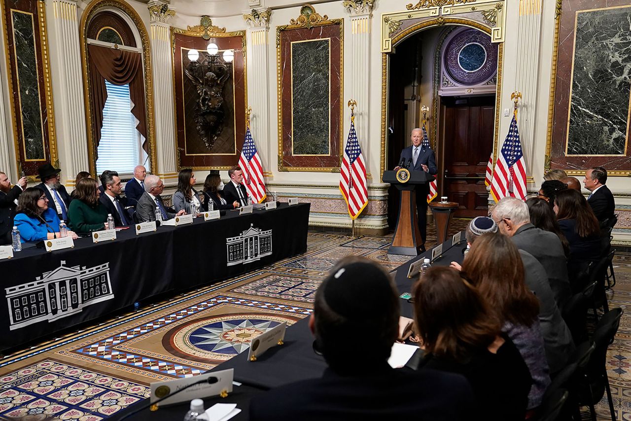 Biden speaks during a roundtable with Jewish community at the White House on Wednesday, October 11, 2023.