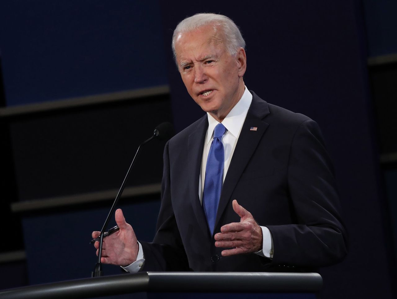 Democratic presidential nominee Joe Biden participates in the final presidential debate against President Donald Trump at Belmont University on October 22 in Nashville. 