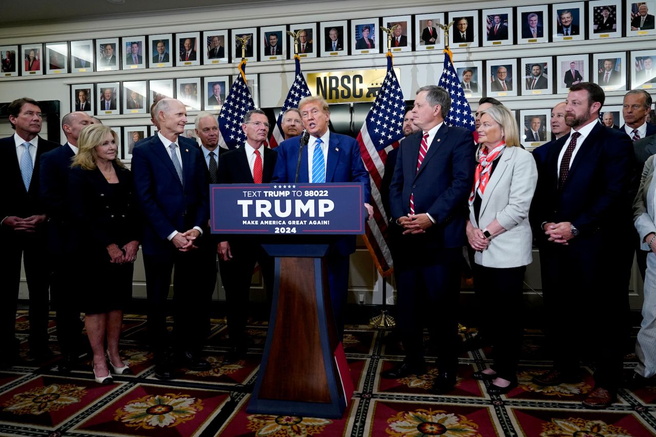 Former President Donald Trump speaks during a news conference in Washington on Thursday.