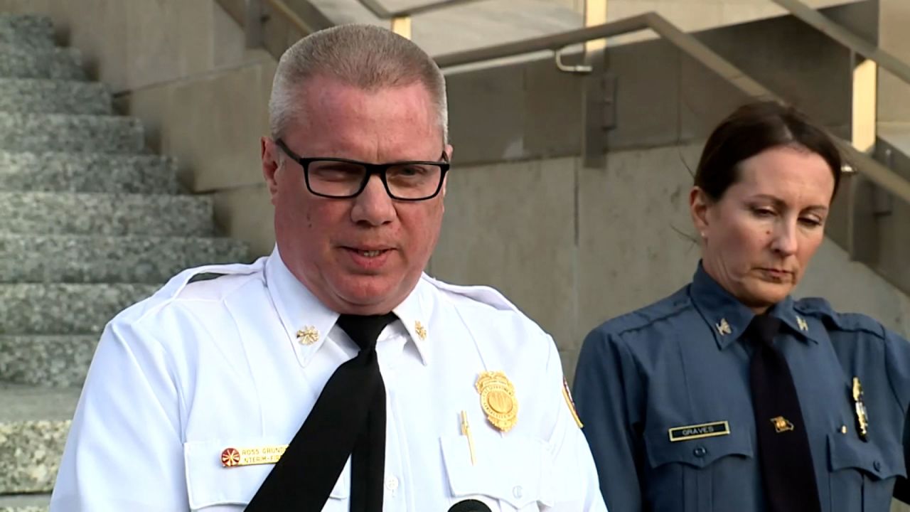 Interim Kansas City fire chief Ross Grundyson speaks at a press conference Wednesday evening. 