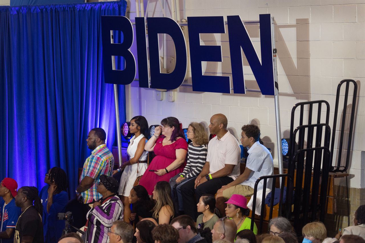 Guests attend a campaign rally hosted by President Joe Biden at Sherman Middle School on July 5 in Madison, Wisconsin. 