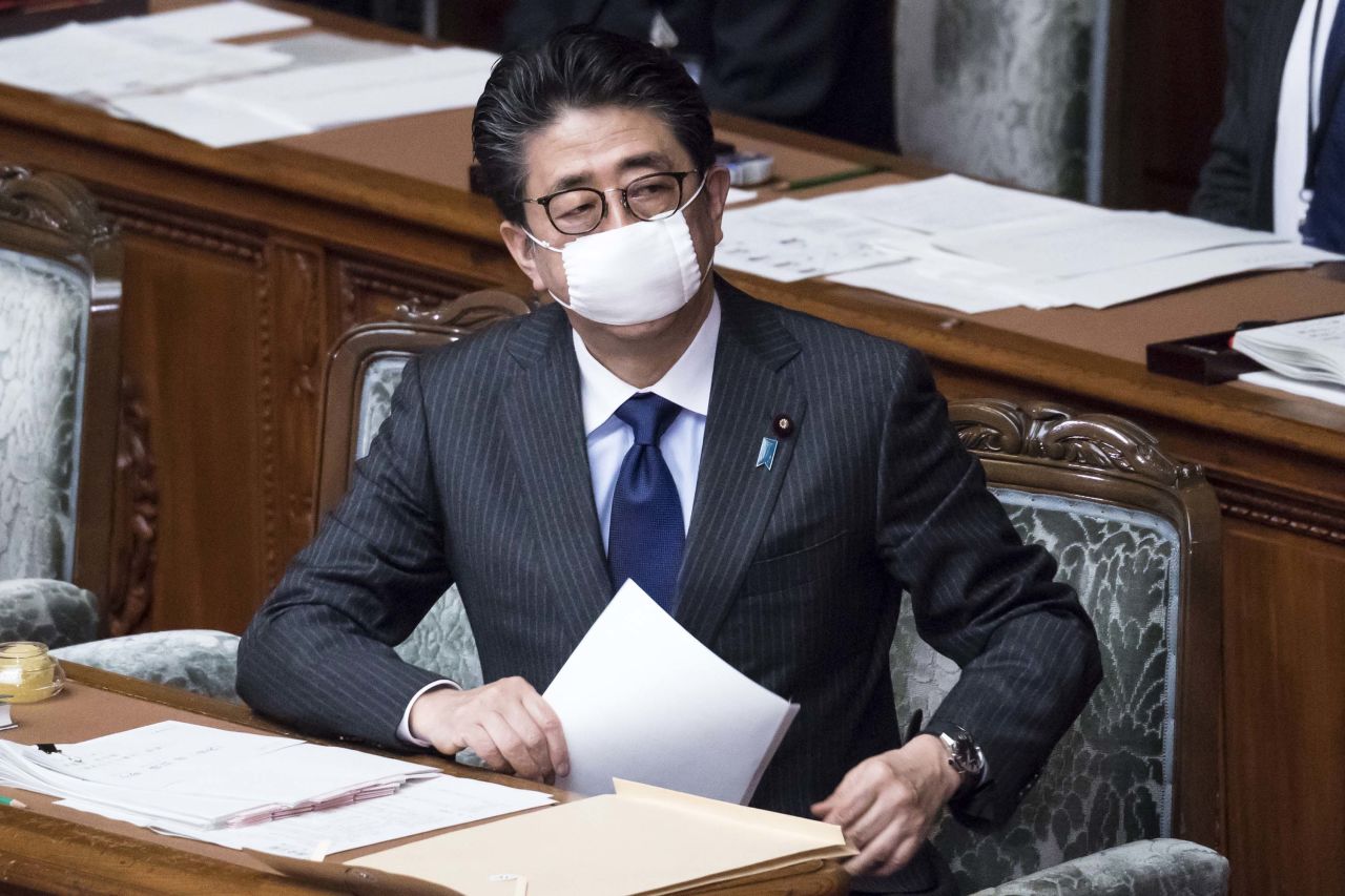 Japan's Prime Minister Shinzo Abe attends a parliamentary session on April 2 in Tokyo.