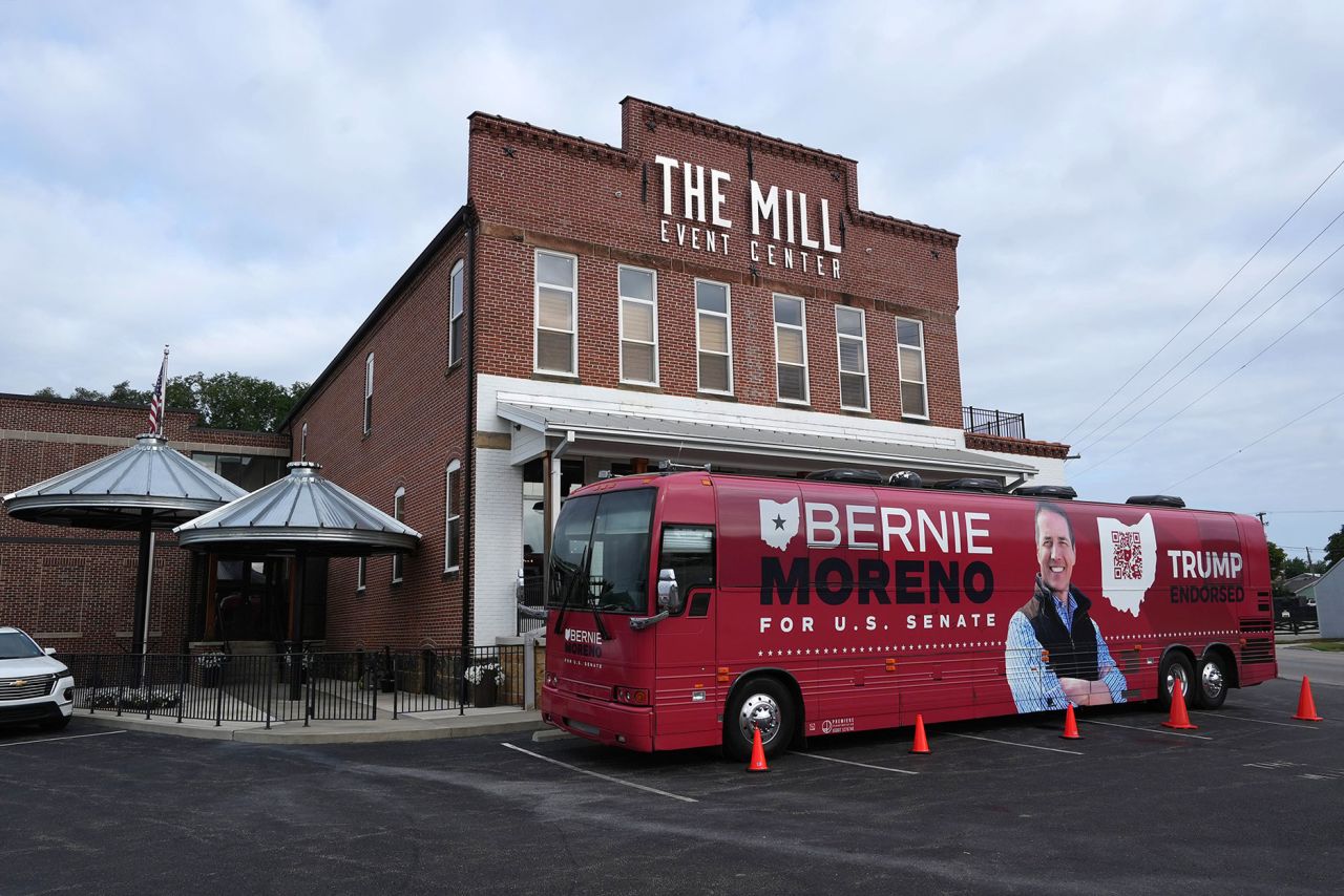 Bernie Moreno, who is locked in a tight senate race with Sen. Sherrod Brown, held a morning campaign event at the Mill Event Center in Lancaster, Ohio, on August 9.