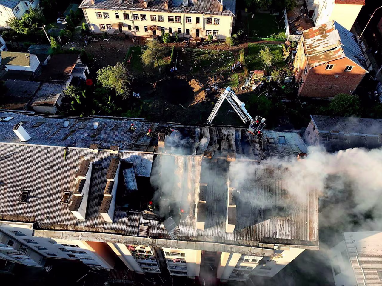 A building destroyed during a Russian missile strike in Lviv, Ukraine, on August 15.