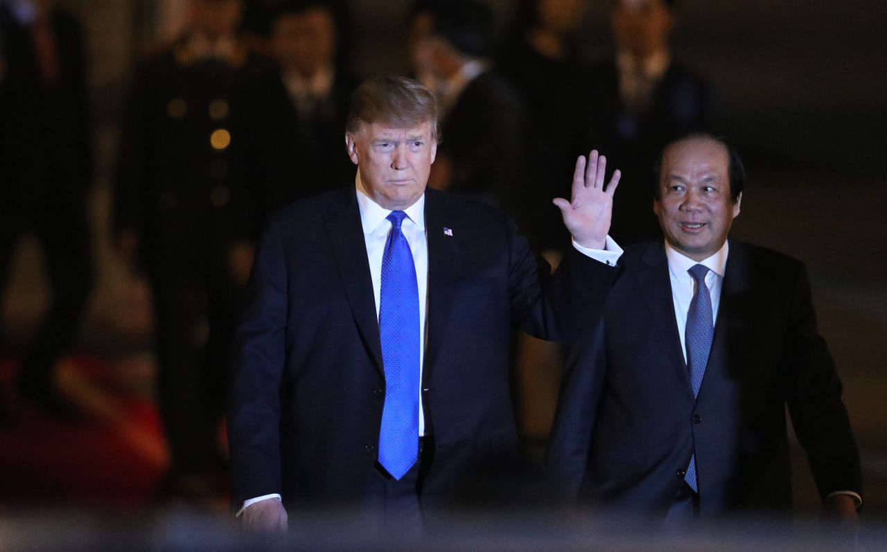 President Trump arriving in Hanoi on Tuesday night.