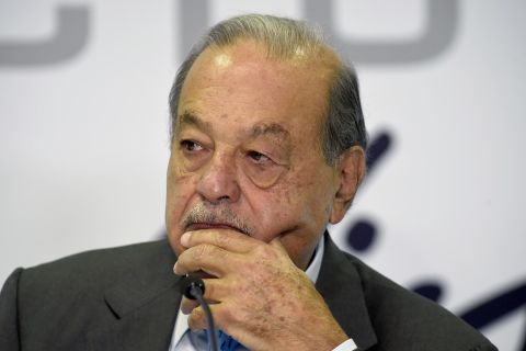 Mexican tycoon Carlos Slim Helú listens to a question during a news conference in Mexico City, on October, 16, 2019.