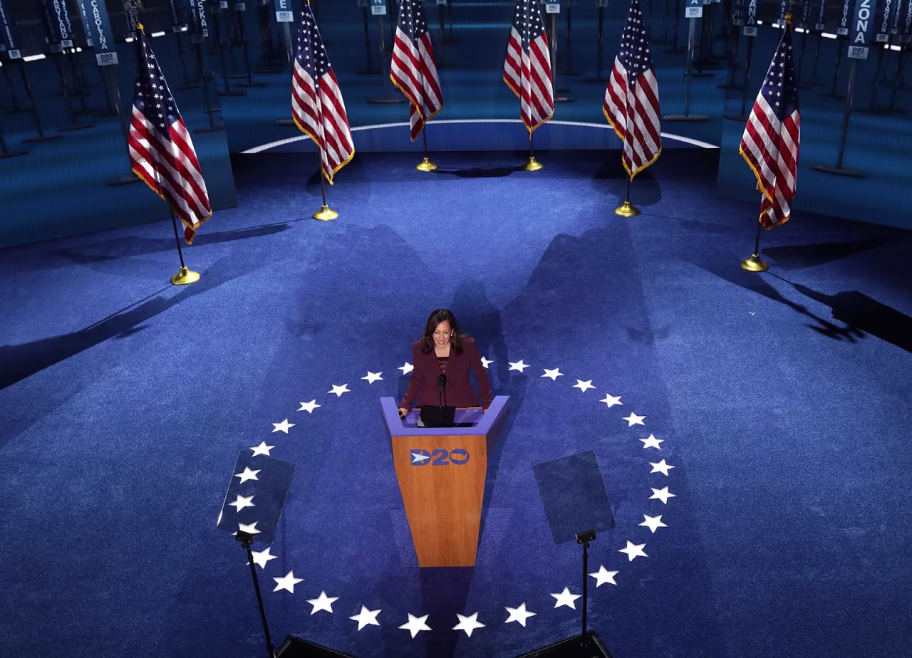 Sen. Kamala Harris speaks at the Democratic National Convention on Wednesday, August 19.