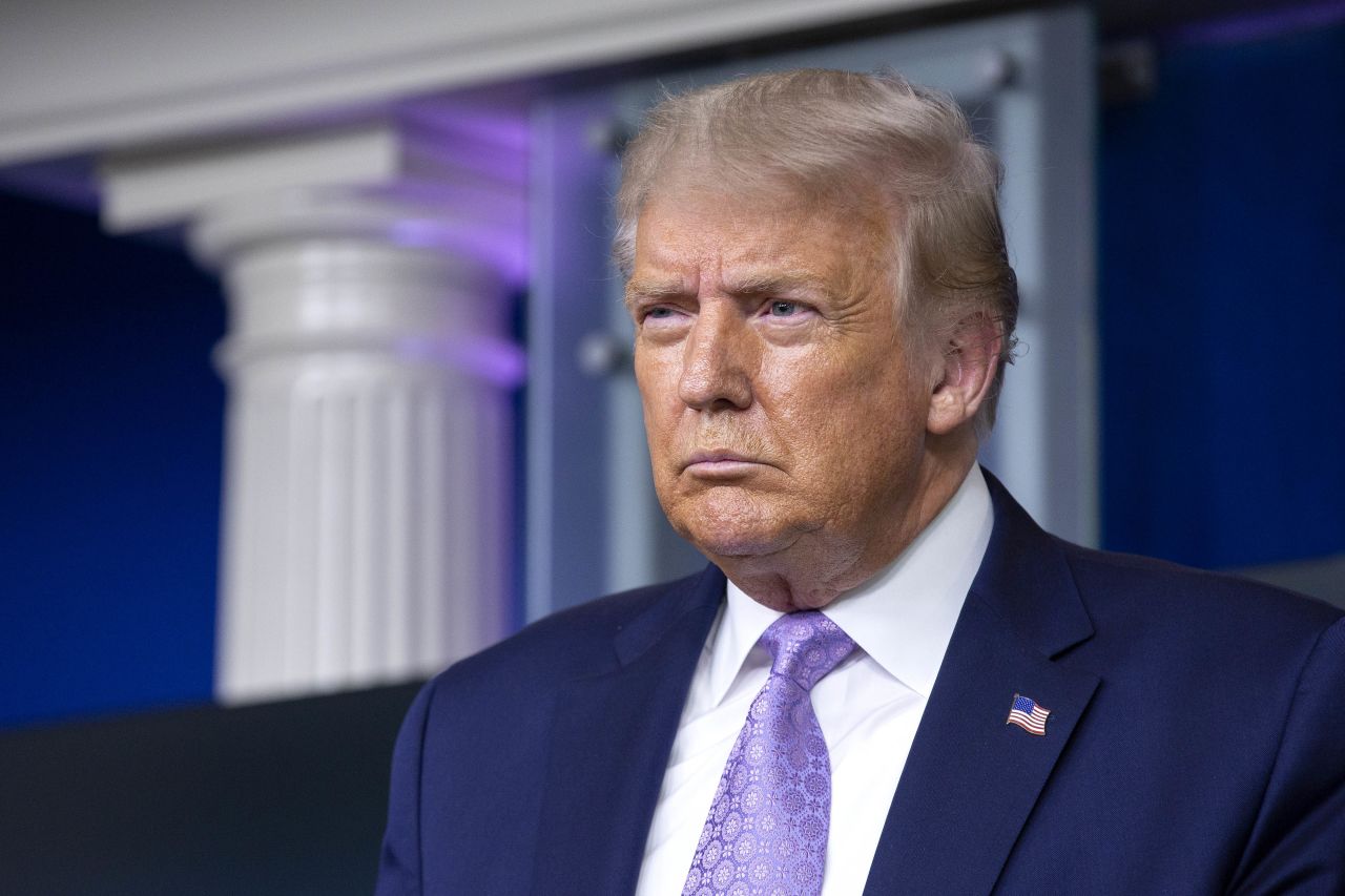 President Donald Trump holds a news conference at the White House on August 5.