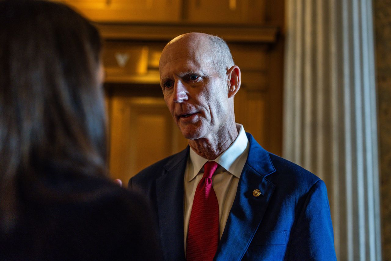 Sen. Rick Scott speaks to reporters in Washington, DC, on July 25.