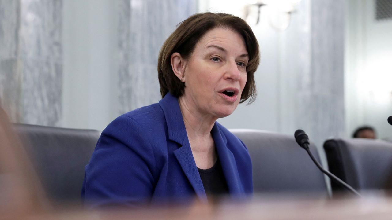 Sen. Amy Klobuchar speaks during a senate committee hearing on Capitol Hill in Washington, DC, in February. 