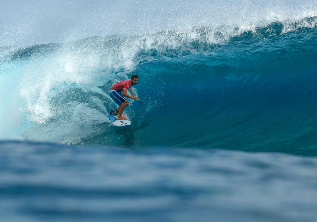 Vaast gets a barrel in the men's surfing gold medal final in Teahupo'o, Tahiti, on August 5. 