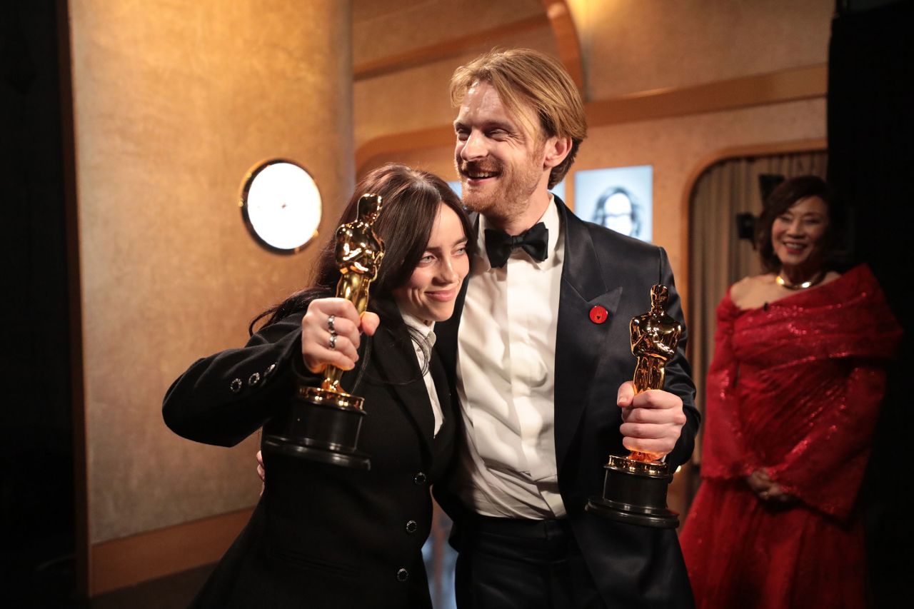 Billie Eilish and Finneas O’Connell are seen backstage during the 96th Annual Academy Awards at Dolby Theatre on March 10 in Hollywood, California.