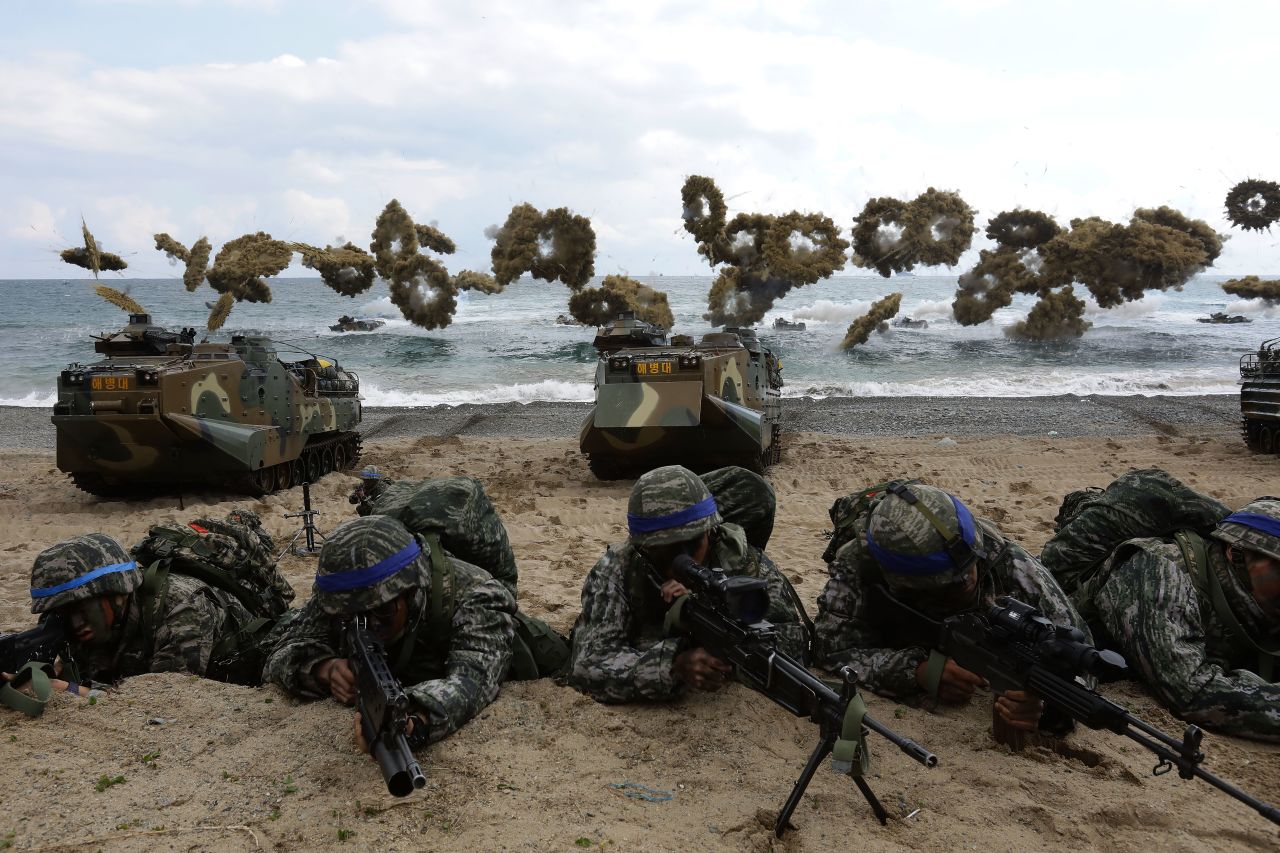 South Korean marines taking part in Operation Foal Eagle with US forces in April 2017.