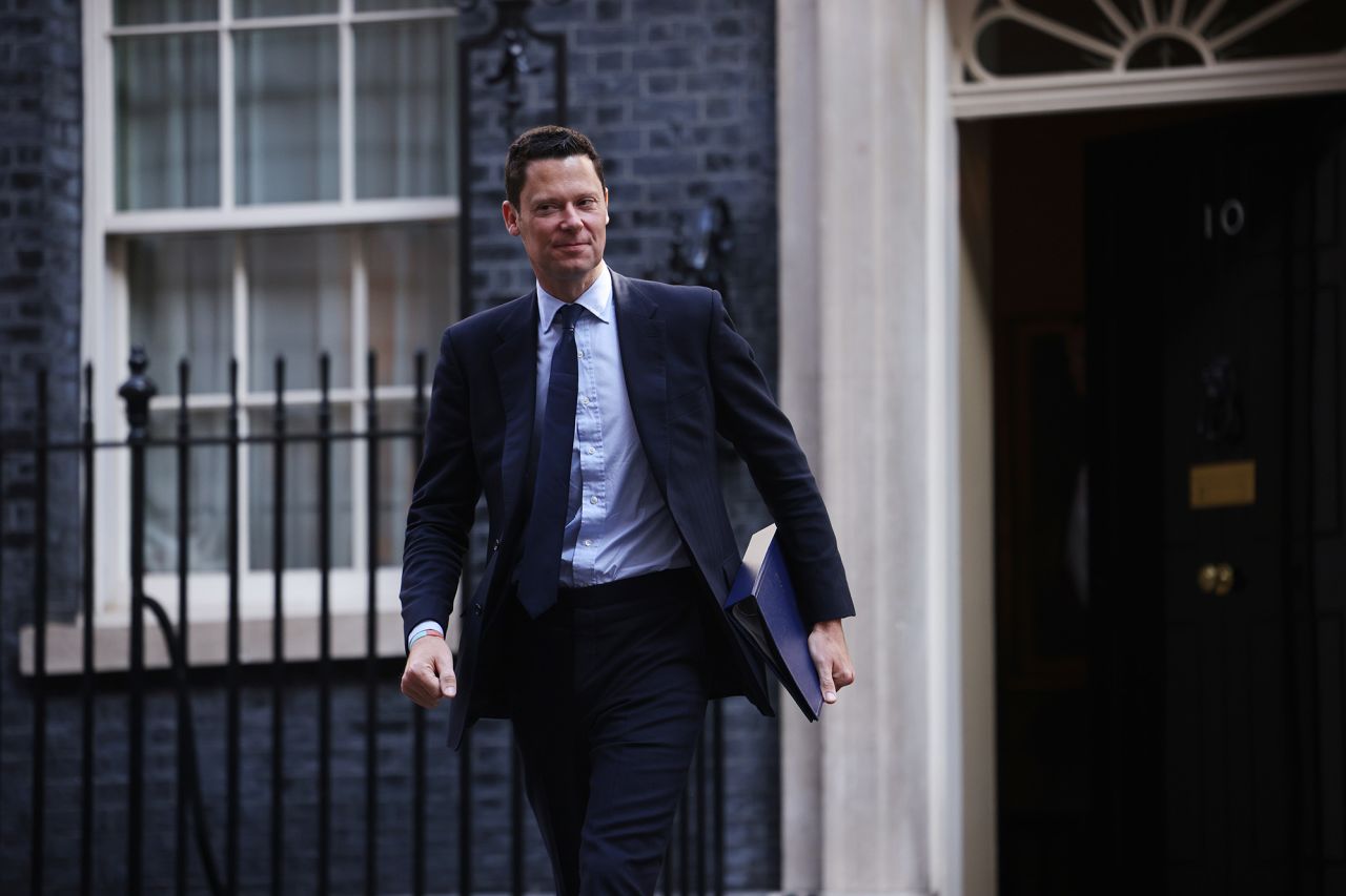 Justice Secretary Alex Chalk leaves a cabinet meeting at 10 Downing Street on September 5, in London, England.