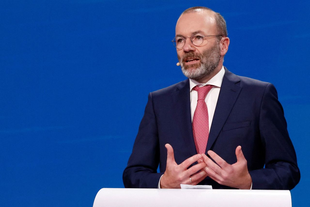 Manfred Weber, chair of the European People's Party (EPP), speaks at the European Parliament building in Brussels on June 9.