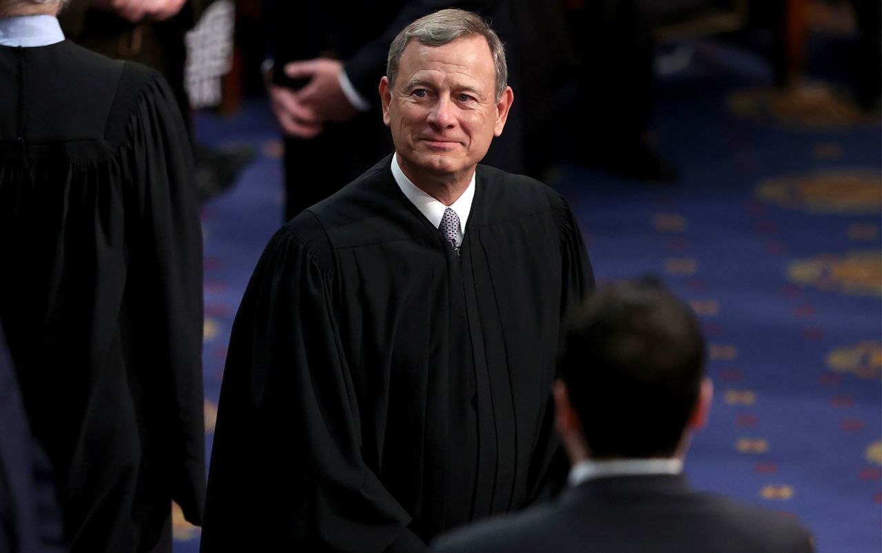 Chief Justice John Roberts arrives in the House of Representatives chamber in March. 