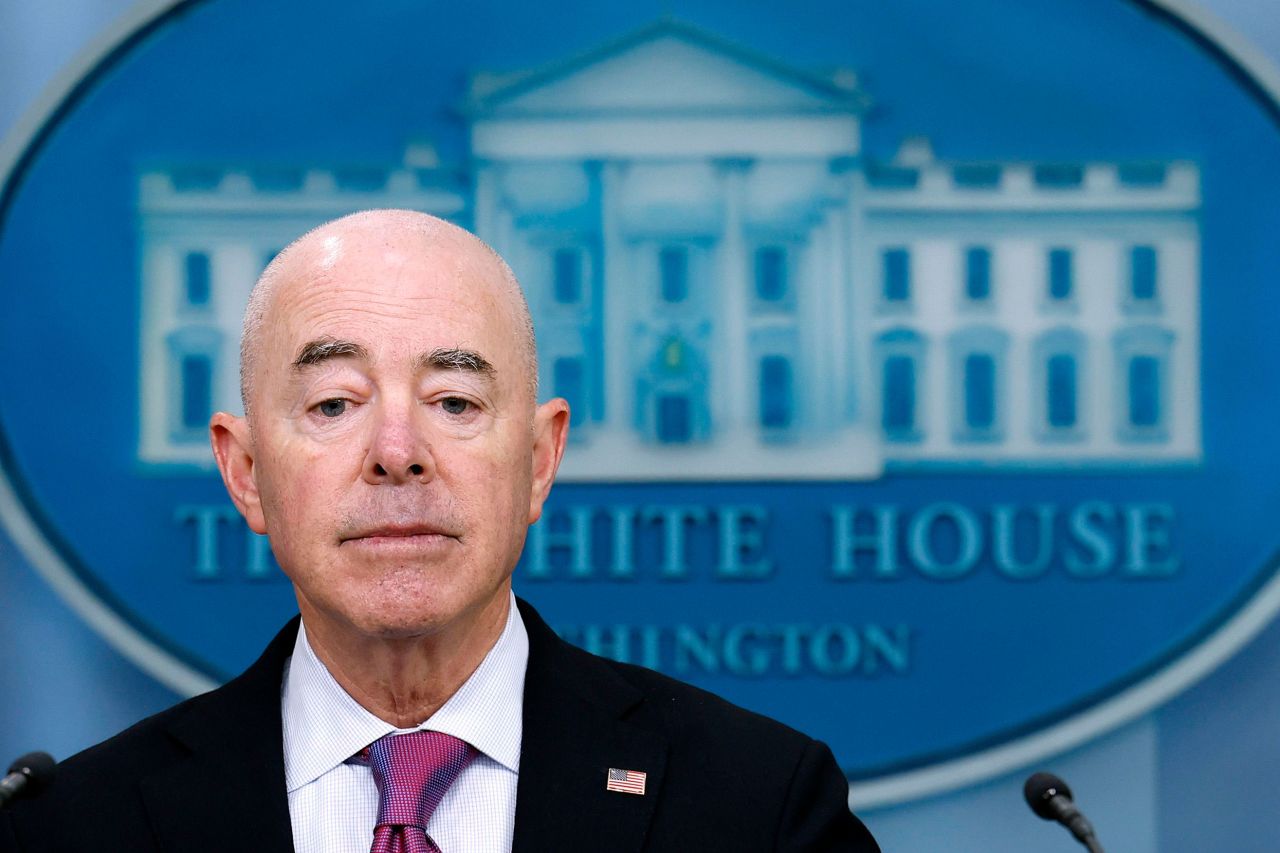 Homeland Security Secretary Alejandro Mayorkas speaks at a press briefing in Washington, DC, on July 15. 