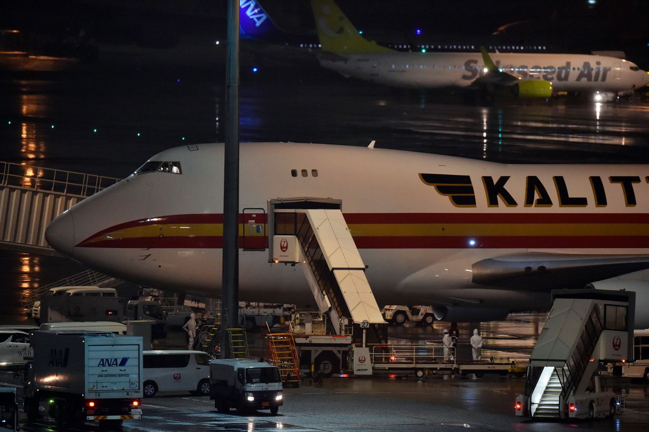 Jumbo jets arrived to evacuate US citizens from the Diamond Princess cruise ship, with people quarantined onboard due to fears of the new COVID-19 coronavirus, at the Haneda airport in Tokyo on February 16.